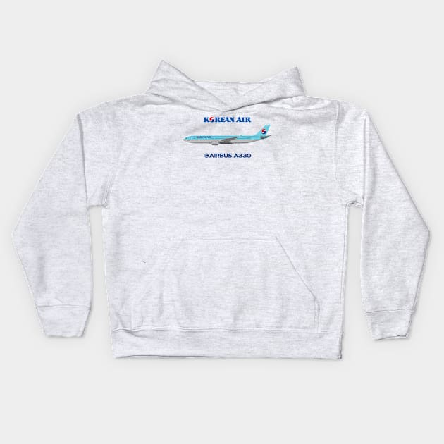 Illustration of Korean Air Airbus A330-300 Kids Hoodie by SteveHClark